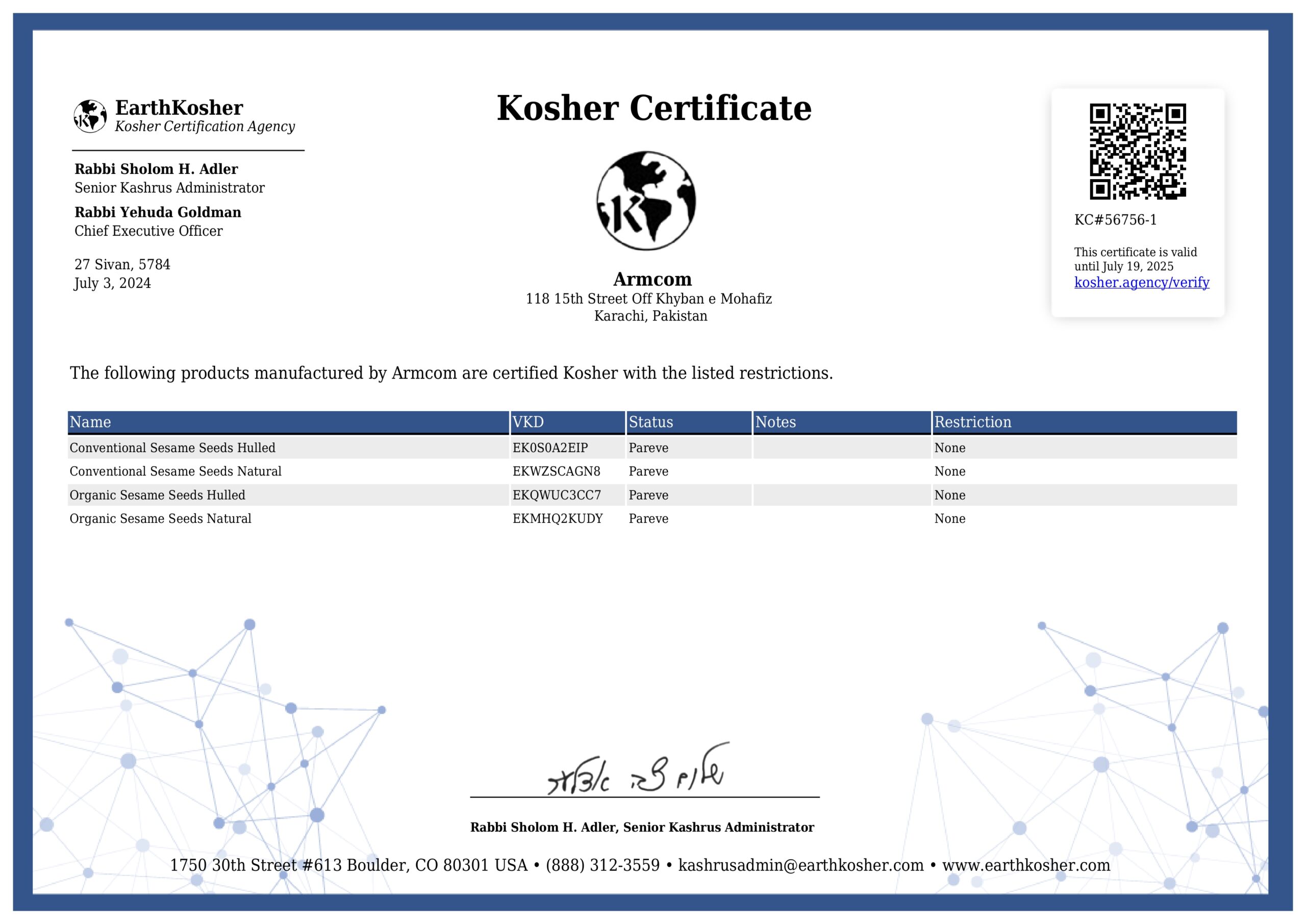 Kosher Certificate (Sesame)_page-0001