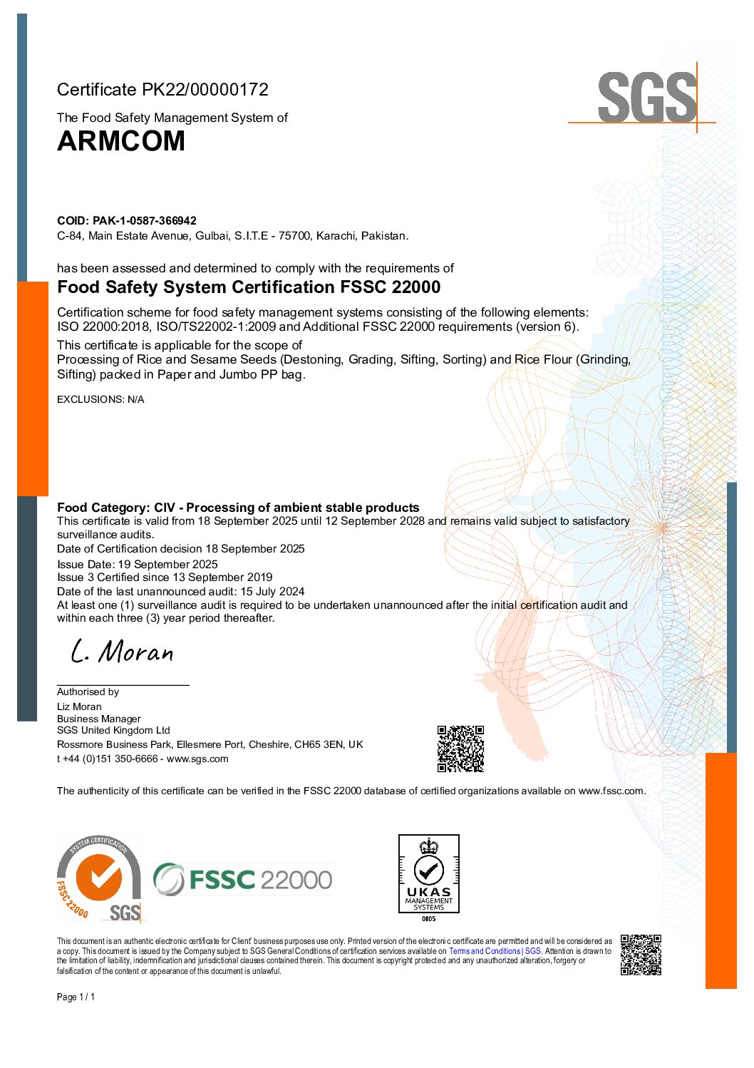ARMCOM-FSSC V6-Certificate
